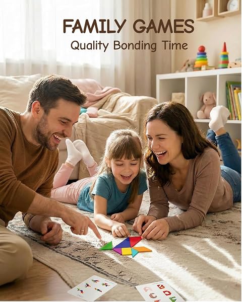 QXTAMO STEM TOYS FOR KIDS AGES 4-6, AR TANGRAM PUZZLES WITH 1000+ COMBINATIONS & 20 COGNITIVE CARDS, FOOD-GRADE SILICONE SENSORY TOY, INTERACTIVE FAMILY GAMES & MEANINGFUL SCREEN TIME ALTERNATIVE