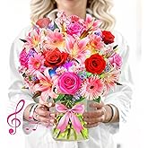 XTF2015 Flower Bouquet Birthday Cards with MUSIC & LIGHTS, Happy Birthday Cards, Lily Daisy Carnations, Anniversary Card, Paper 3D Pop Up Bouquet Greeting Card Gift for Mom Wife Women