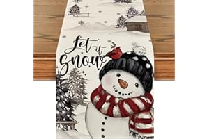 Artoid Mode Xmas Trees Let It Snow Black Snowman Christmas Table Runner, Seasonal Winter Holiday Kitchen Dining Table Decoration for Home Party Decor 13x72 Inch