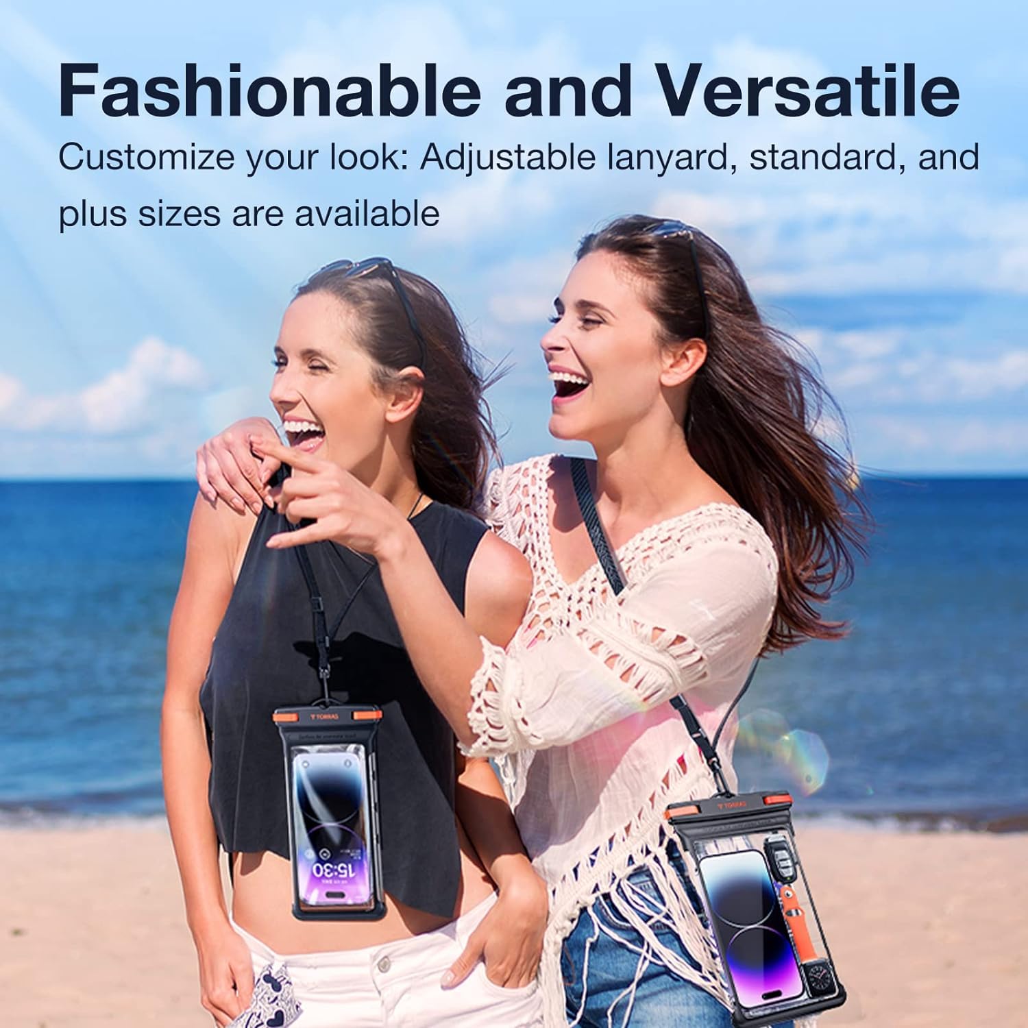 TORRAS Icecube IPX8 Waterproof Phone Pouch, Underwater Screen Touchable, Waterproof Phone Case for Snorkeling, Adjustable Lanyard, Vacation Essentials for iPhone 15 Pro Max/14/13 Samsung, Black 6.9''