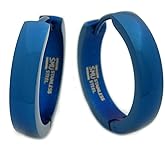 Stainless Steel Curved Face Round Hoop Men Earrings Silver-tone Blue Rose Gold-tone Black 20mm