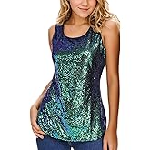 HENLY Women's Sequin Tops Sleeveless Sparkle Sequin Tank Top Shimmer Vest Glitter Camisole