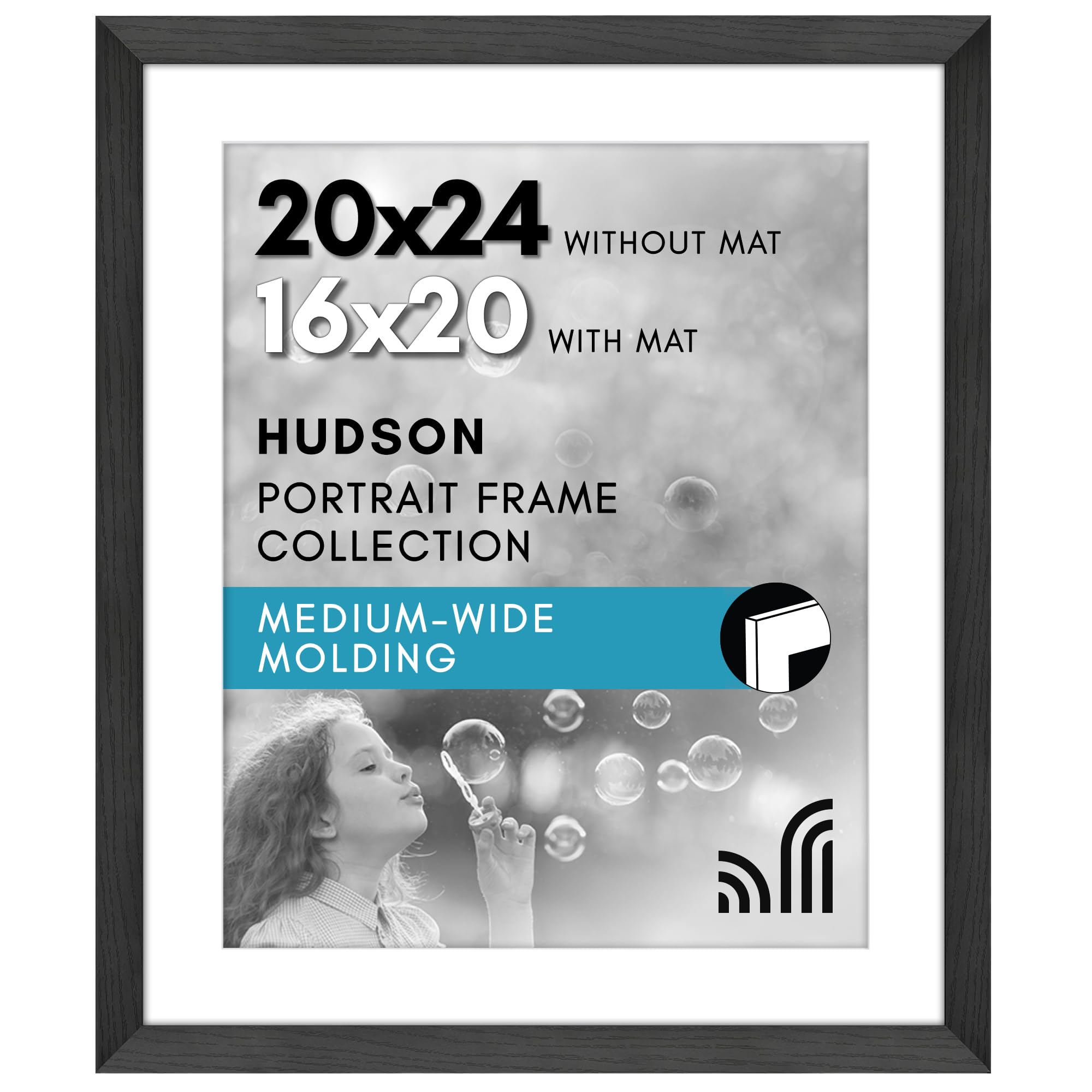 Americanflat 20x24 Poster Frame - Matted to 16x20 - Black