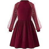 Little Bitty Girls Long Sleeve A-Line Sparkle Tulle Dress,Mock Neck Detachable High Low Mesh Skirt with Pockets 4-13 Years