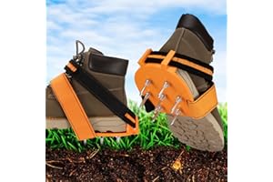 MAGTSMEI Lawn Aerator Shoes, Free-Installation Lawn Air Aeration Shoes Stainless Steel Spiked Aerating Sandals Adjustable Velcro Straps, Aerator Lawn Tool for Yard Patio Garden Orange