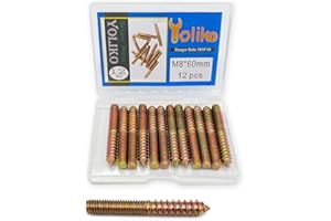 Yoliko 12 Pack M8 x 60 Hanger Bolts - 60mm(2.36") Double Headed Bolts - 8mm(0.31") Wood Dowel Screw Hanger Bolts for Furniture