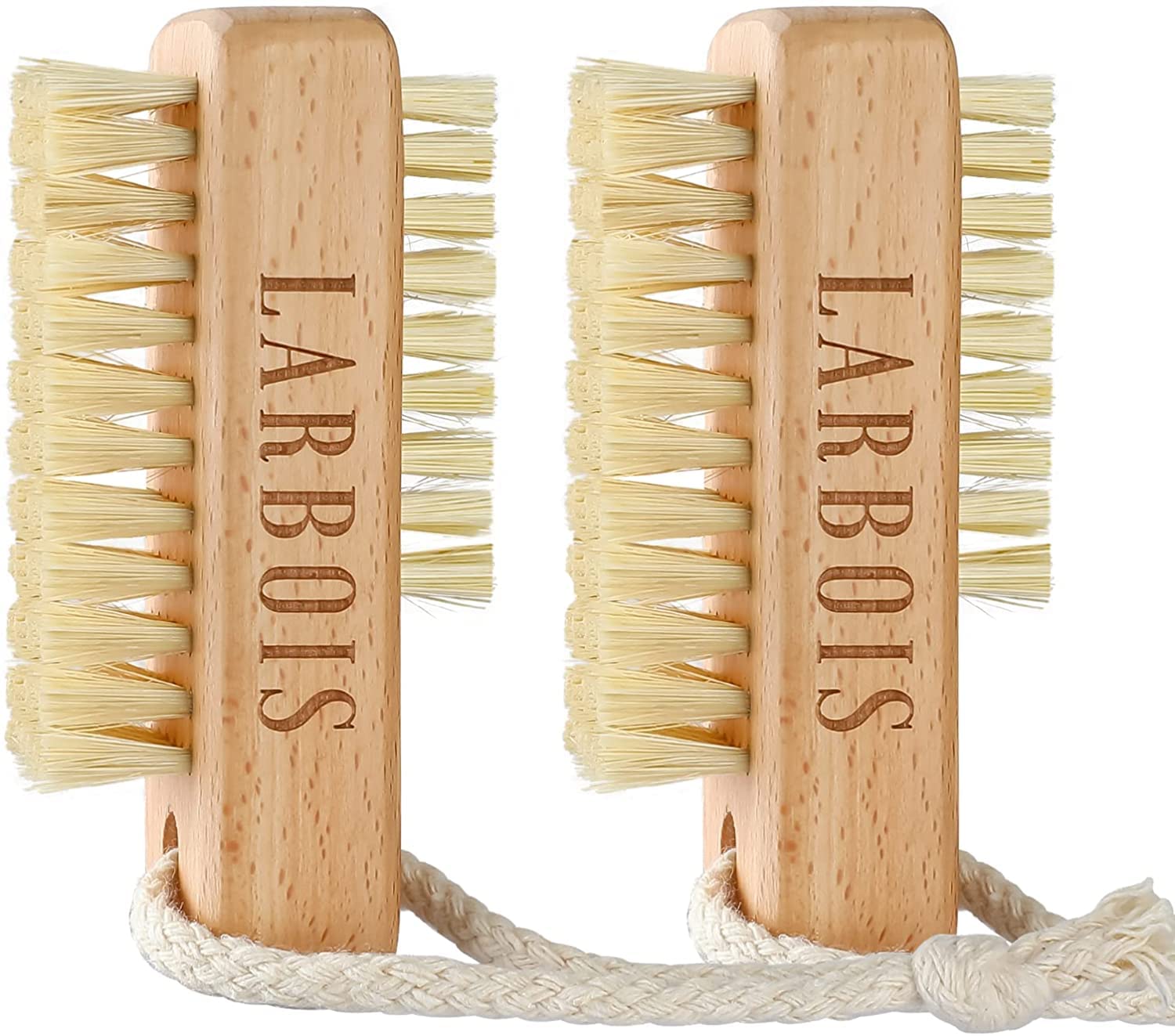 Wooden Nail Brush,Larbois Double Sided Hand and Nail Cleaning Brush, 2Pcs Scrubbing Brush Eco Friendly Fingernail Brush Hanging Rope Hand Toes Nail Home Garden Salon use-Bench Wood, 1.0 count