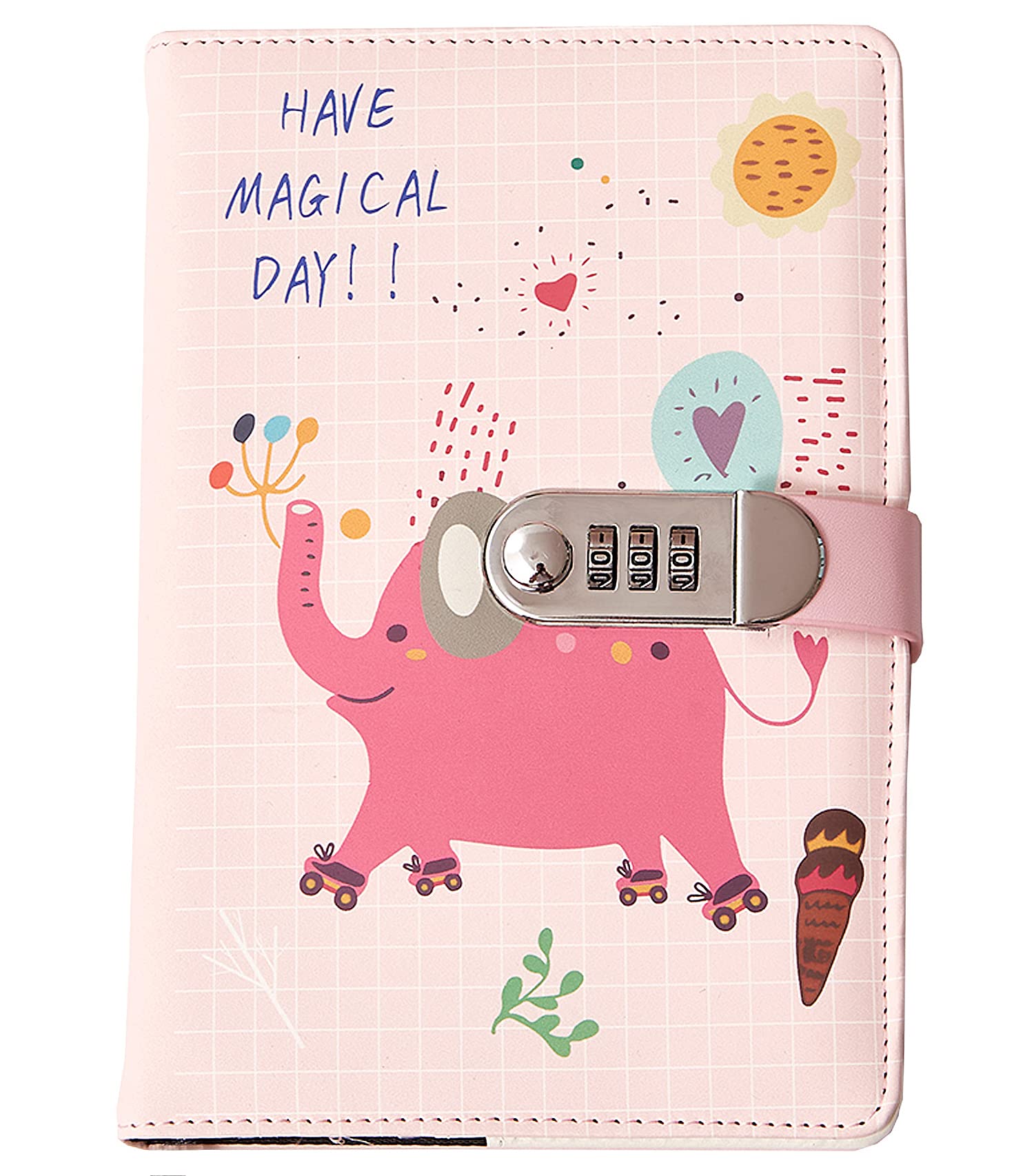 Auvier Creative PU Leather Notebook Diary with Lock(Cartoon Animal), A5 Secret Password Notepad DiaryJournal Travel Diary Organizer with Combination Lock Pen Holder, 145x210mm