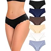 6 pack Seamless Underwear for Women Sexy Low Rise Hipster Wave Edge No Show Bikini Panties Womens Cheeky S-XL