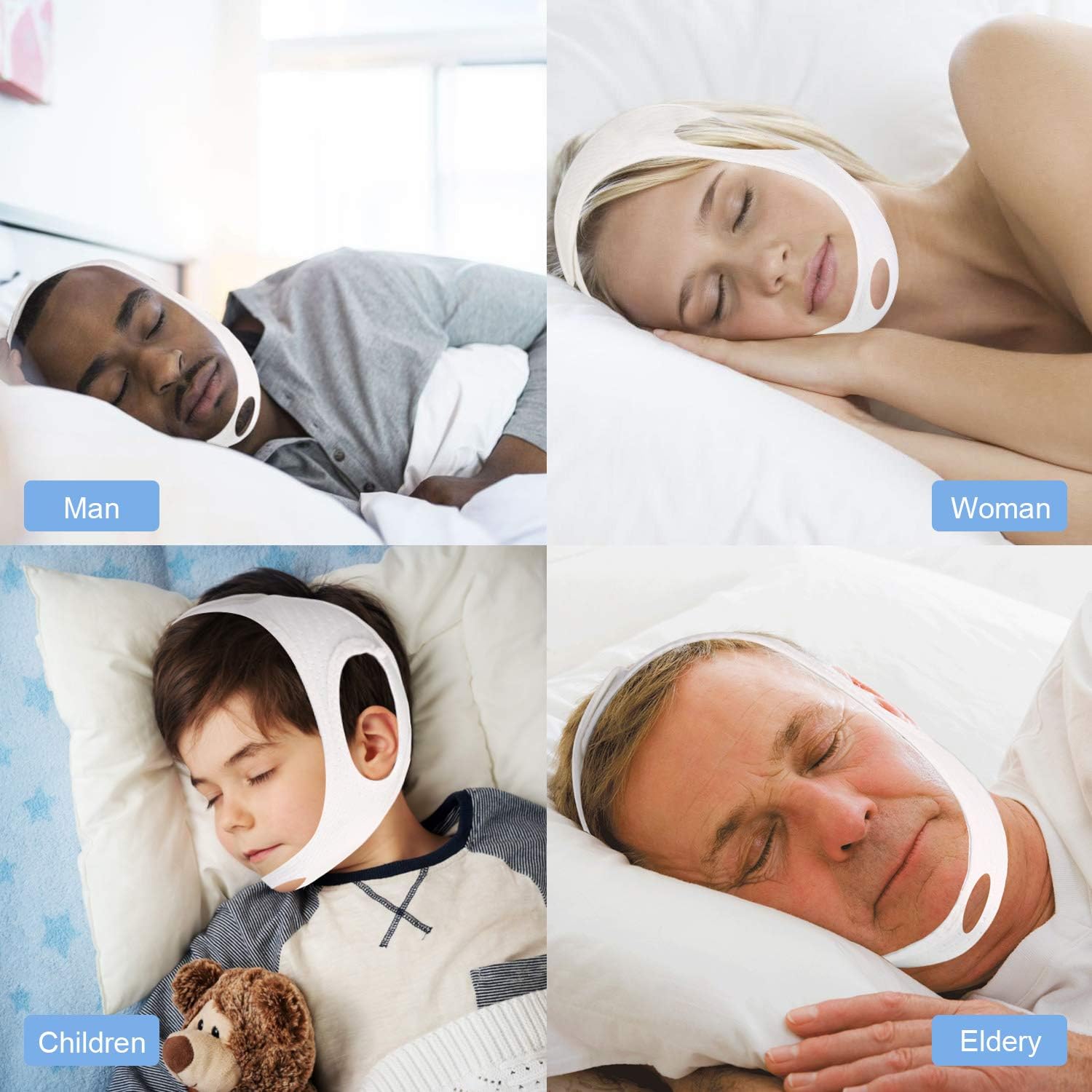 Chin Strap for Cpap Users Anti Snoring Devices - Forzacx Breathable Cpap Chin Strap Snoring Solution, Soft Non-Stick Hair Snore Stopper, Elastic Easy to Wear - White: Health & Personal Care