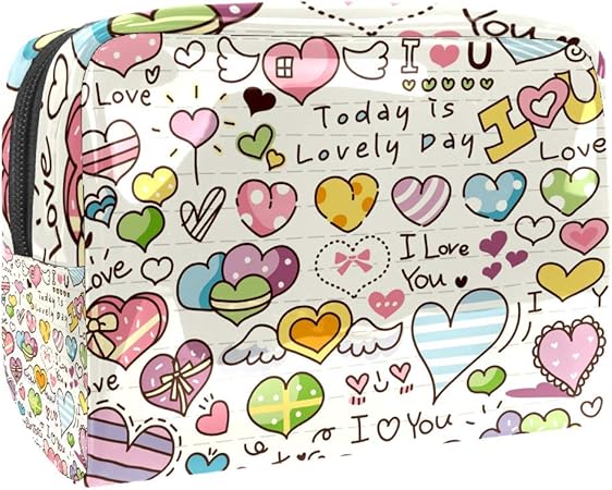 Amazon Dragon Sword 化粧ポーチ コスメポーチ メイクポーチ Pvc材質 英語 ハート カラフル 化粧品バッグ メイクバッグ コスメ収納 化粧道具 収納バッグ Dragon Sword 化粧ポーチ 通販