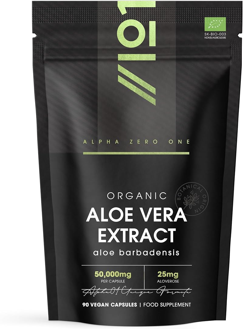 Alpha01 Organic Aloe Vera Extract 50,000mg 90 Vegan Capsules 3 Months