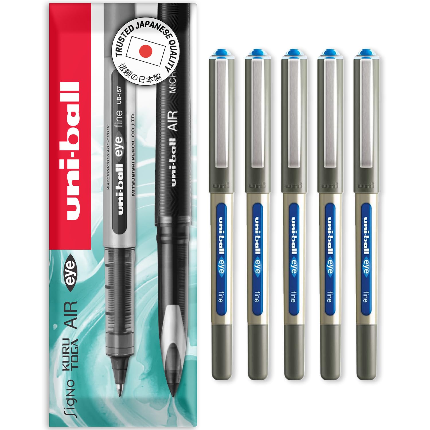 uni-ball EYE - UB-157E Rollerball Pens - 0.7mm Nib - Pack of 5 - Light Blue Ink - In Envelope Gift Packaging