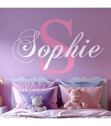 Custom Name & Initial Wall Decal For Baby Girl Nursery - Vinyl, USA Made, Size 42" Wide X 29" High | Personalized Kids Room Decor