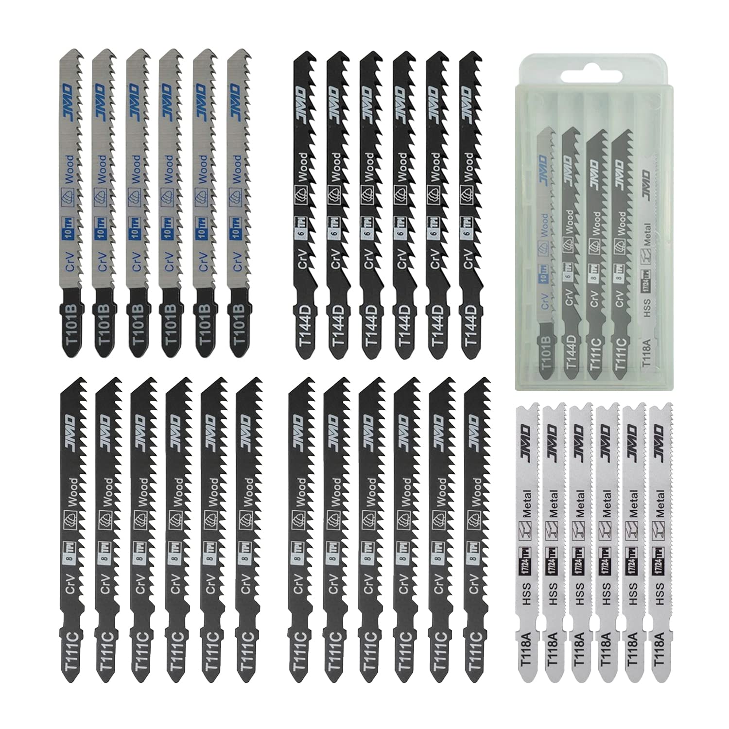 JMD 30-Piece T101B T144D T111C T118A Jigsaw Blade Set Metal Wood Jig Saw Blades for Cutting Metal Wood Compatible with Bosch Dewalt Milwaukee etc