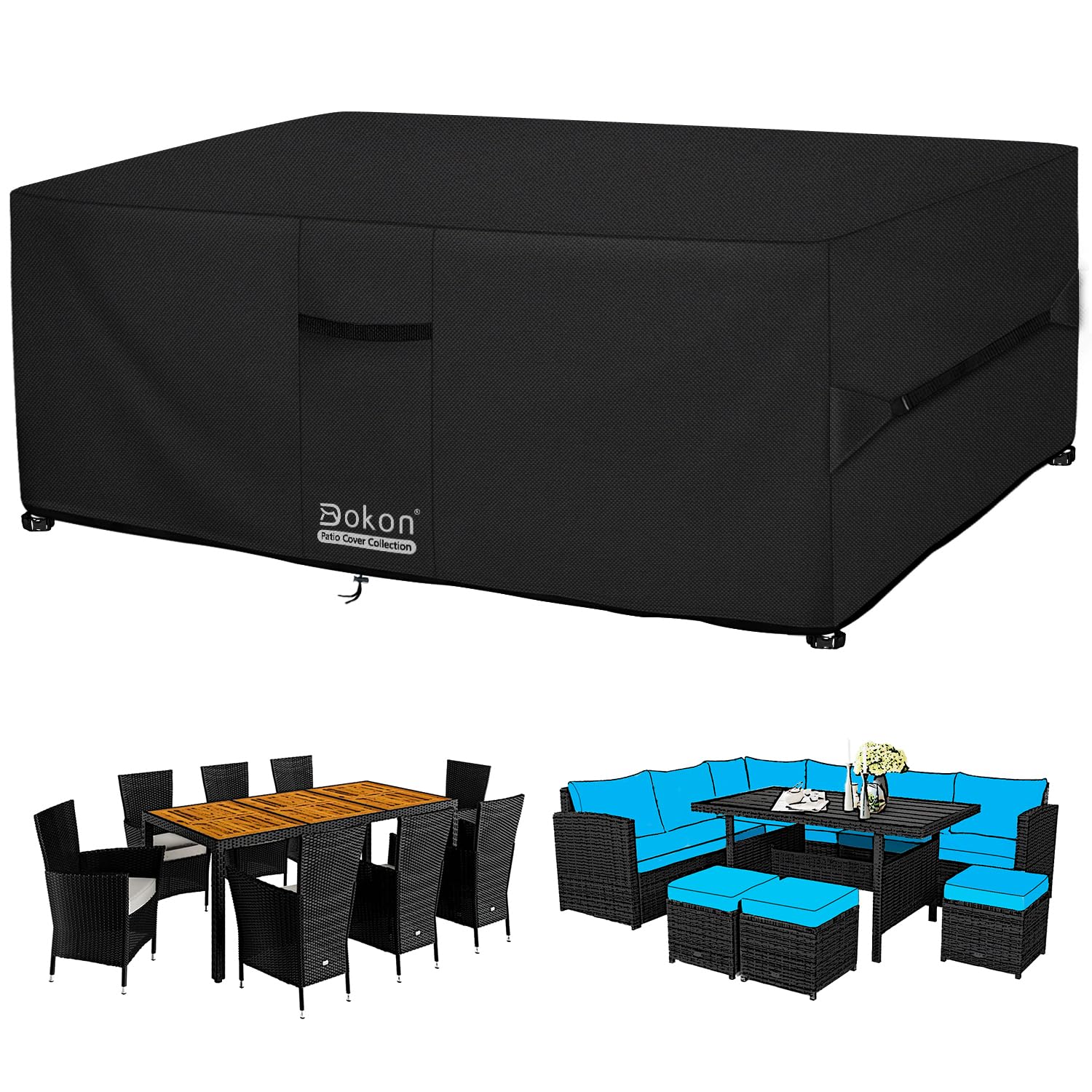 Dokon Garden Furniture Covers Waterproof Upgrade 420D Oxford Fabric Cube Patio Set Cover Weatherproof Winter Outdoor Table and Chair Cover with Air Vents, Multi-size (200x160x74cm)