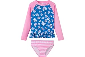 LIBREDGE Girls Long Sleeve Rash Guard 2-Piece Swimsuit Set Bathing Suits UPF 50+ Sun Protection 3-8 Years
