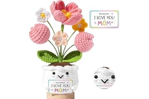 KSRDOVSA Gifts for Mom - Mothers Day & Birthday Gifts from Daughter Son - Unique Handmade Crochet Tulip Flower with Emotional