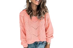 Dokotoo Womens Sweaters 2024 Crewneck Cute Elegant Soft Long Sleeve Hollow Cable Knit Pullover Tops