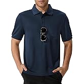 QPNGRP Men's Polo Shirts Short Sleeve with Pocket Quick Dry Performance Golf Shirts Casual Tactical Pique Collared T Shirt