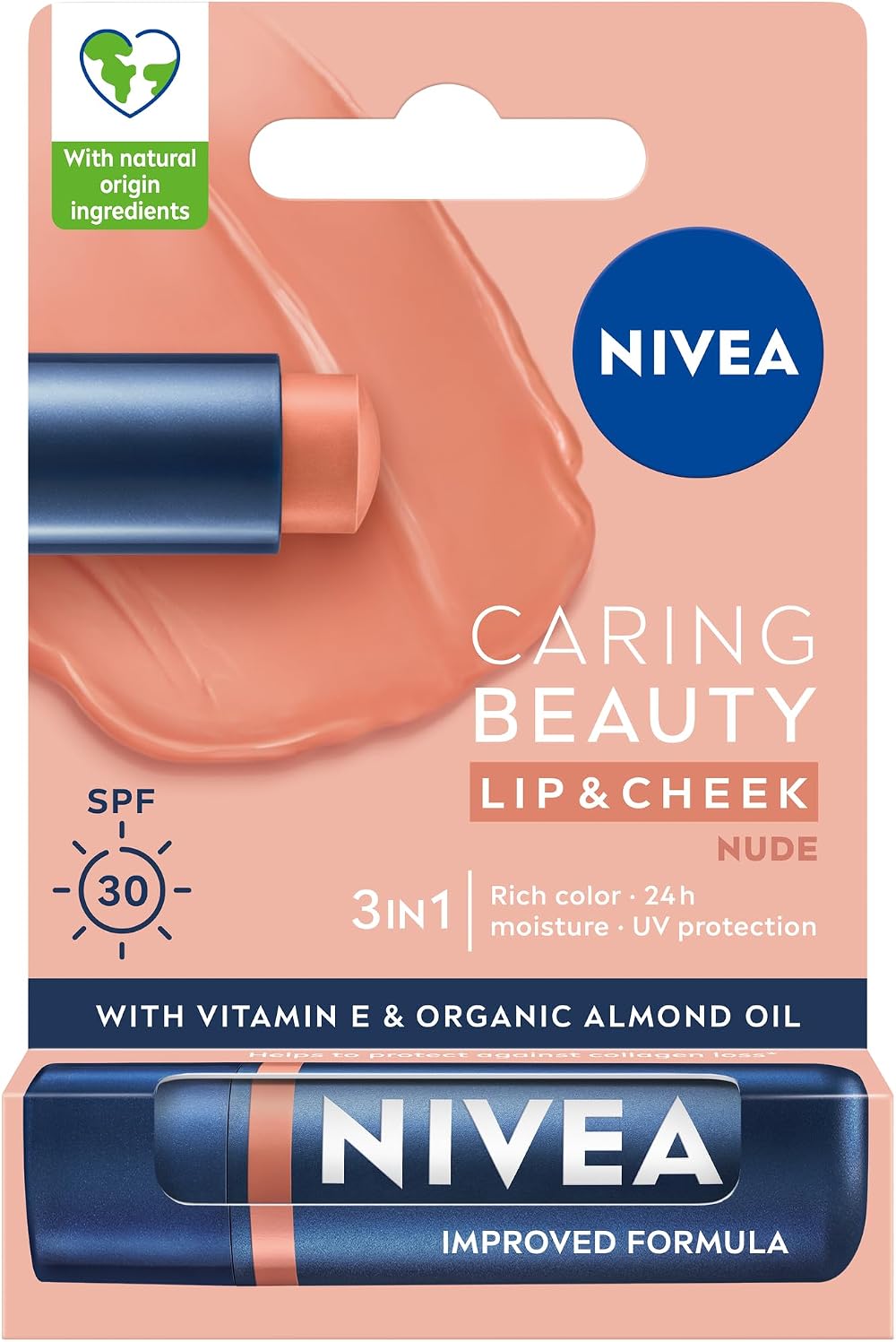 NIVEA Caring Beauty Nude Lip Balm SPF30 4.8g 3-in-1 Lip Cheek Tint