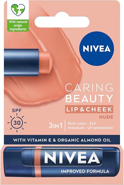 NIVEA Caring Beauty Nude Lip Balm SPF30 4.8g 3-in-1 Lip Cheek Tint