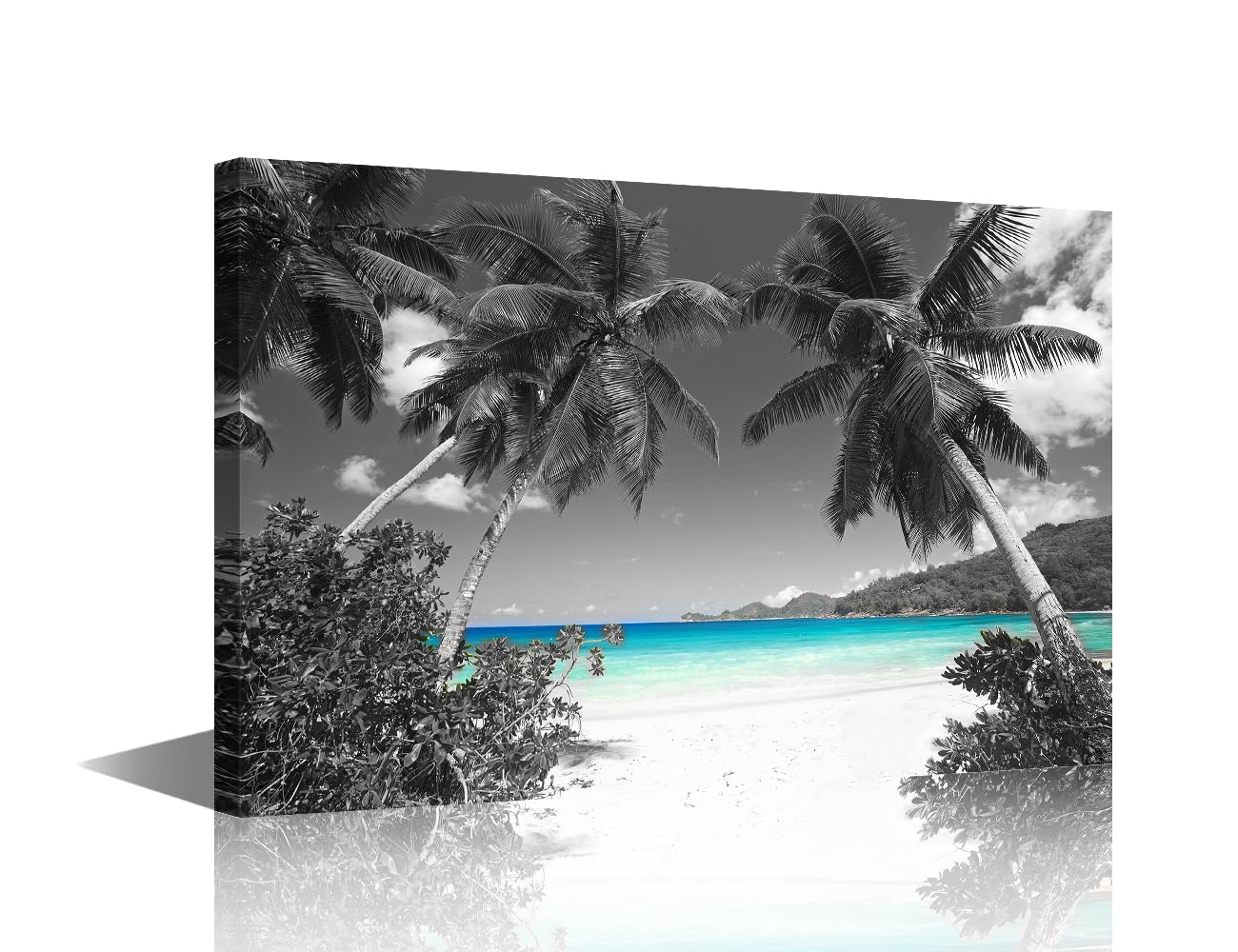 TISHIRON Black and White Canvas Wall Art Blue Sky Sands Beach Coconut Trees Prints Painting Stretched and Framed Paintings on Canvas Ready to Hang for Home Decorations Office Wall Decor 16X24in