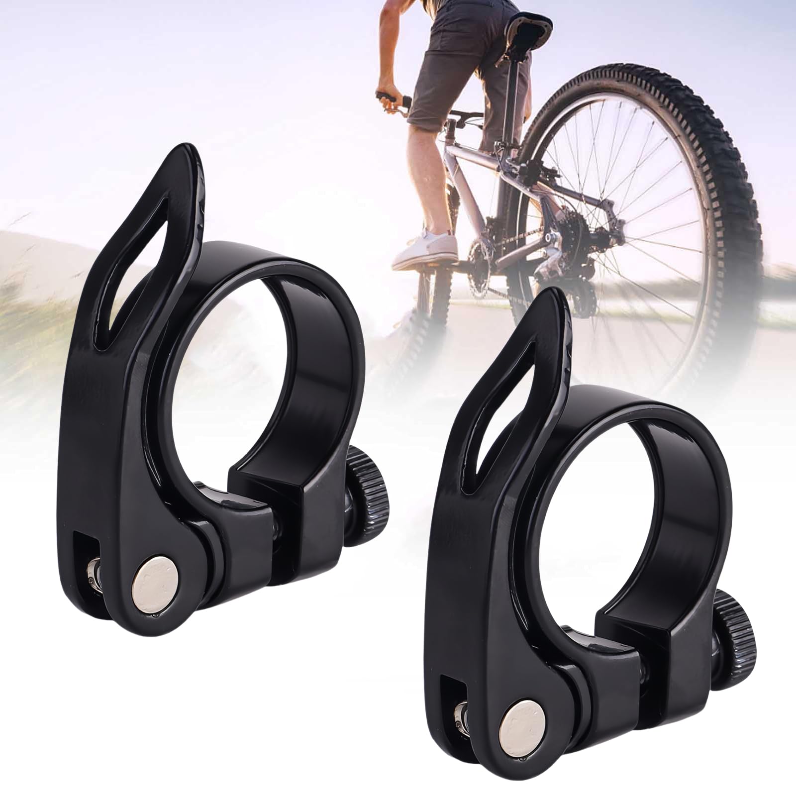 ChAusa 2 Pack Seat Clamps, Bicycle Seat Post Clamp with Quick Release, Aluminum Alloy Seat Clamp, Quick Release Seat Post Saddle Clamp for Folding Bike, Mountain Bikes, Road Bike, 31.8 mm
