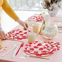 Whaline 96Pcs Strawberry Tableware Set Cute Fruit