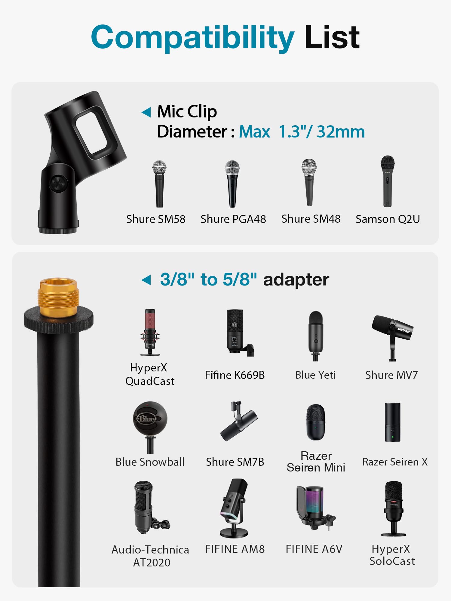 InnoGear Desktop Microphone Stand, Upgraded Adjustable Table Mic Stand with Mic Clip and 5/8