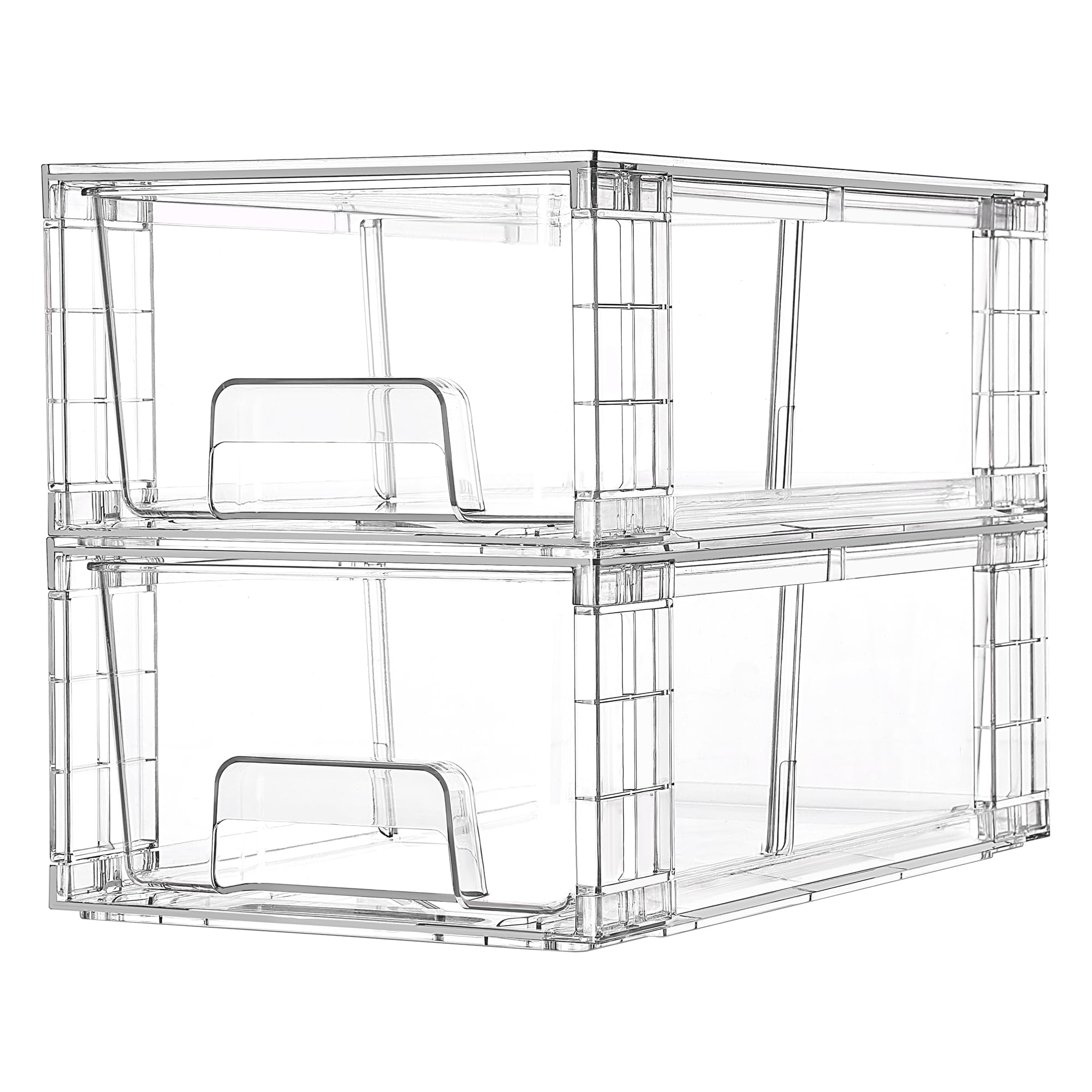 Vtopmart 2 Pack Stackable Storage Drawers,Clear Acrylic Drawer Organizers with Handles, Easily Assemble Containers for Fridge, Bathroom,Kitchen Undersink,Cabinet,Pantry Organization and Storage