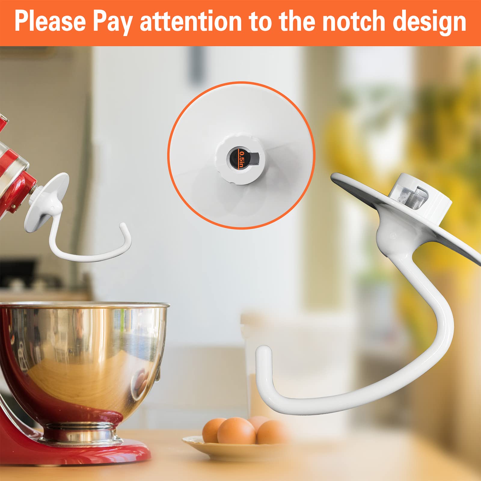 K45DH Dough Hook Replacement for KitchenAid Mixers - Compatible with K45, K45SS, KSM90, KSM110, KSM150 Tilt-Head Stand Mixers, 4.5-5 Quart Bowls - Coated C-Shaped Hook for Kneading Yeast Doughs