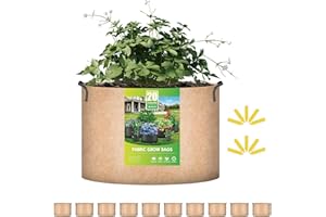 iPower 20 Gallon 10 Pack Grow Bags Nonwoven Fabric Pots Aeration Container with Strap Handles for Garden and Planting, 10-Pack Tan, 20 Gallon