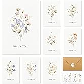 Thank You Cards with Envelopes - 32 Pack Wildflower Blank Cards With Adhesive Envelopes & Matching Stickers Perfect for Wedding, Bridal Showers, Baby Showers,Birthday, All Occasion