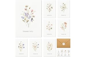Thank You Cards with Envelopes - 32 Pack Wildflower Blank Cards With Adhesive Envelopes & Matching Stickers Perfect for Weddi