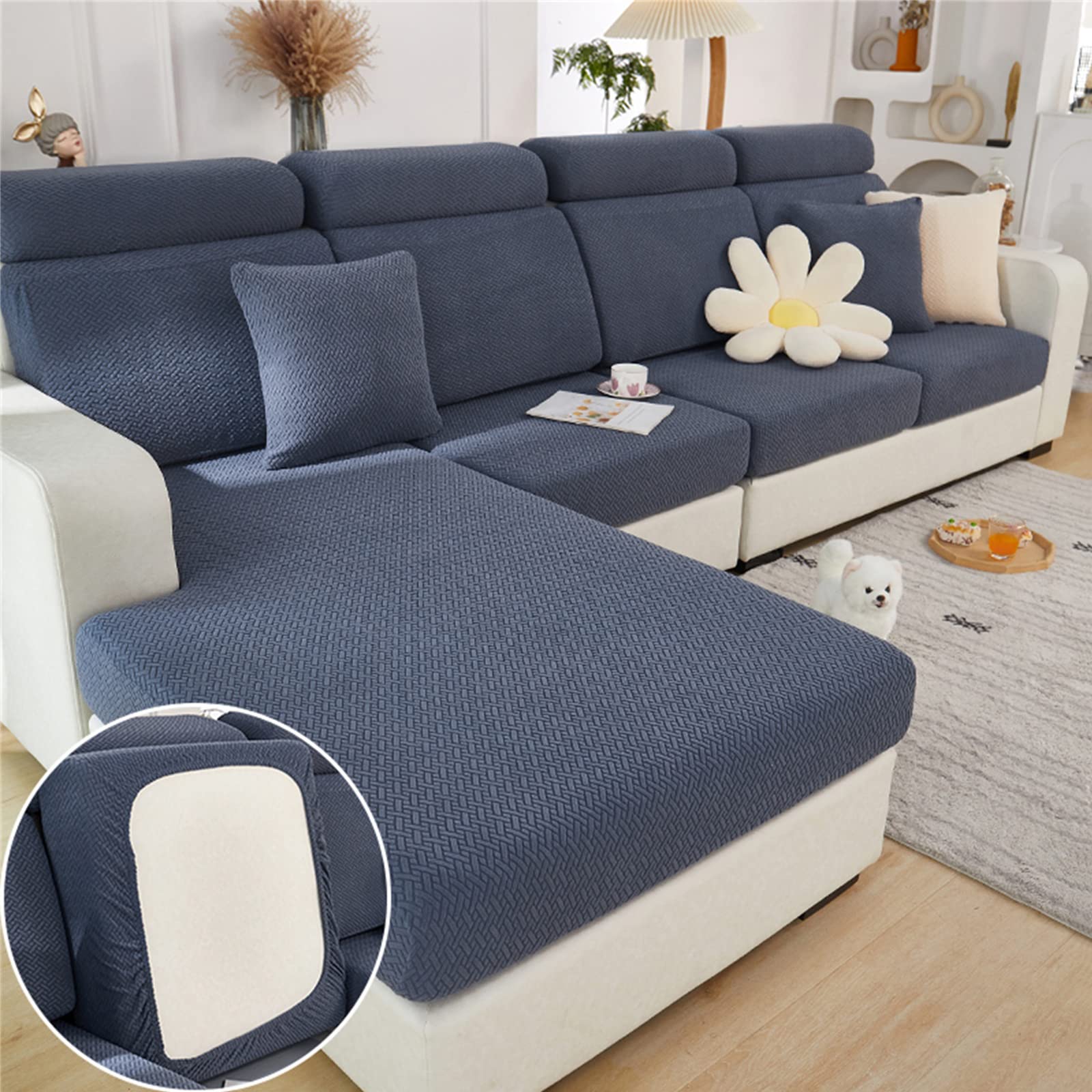 Topchances Sofa Seat Cushion Covers - High Stretch Universal Elastic Sofa Cover, Non-Slip Sofa Couch Slipcovers for Sofa L Shaped Chaise Longue Furniture Protection (Weaves, Dark Grey)