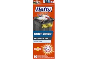 Hefty Cart Liner Trash Bags, 65 Gallon, 10 Bags (Scent Free, ARM & HAMMER Odor Control, Drawstring)