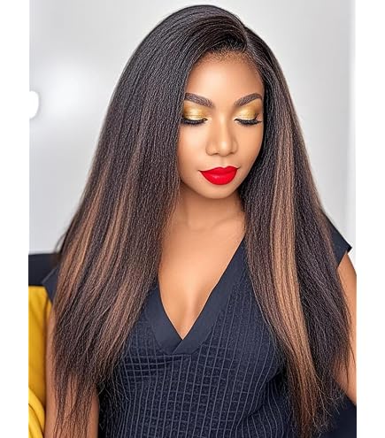 Amazon.com: #1B/30 Ombre Brown Highlight Human Hair Kinky Straight