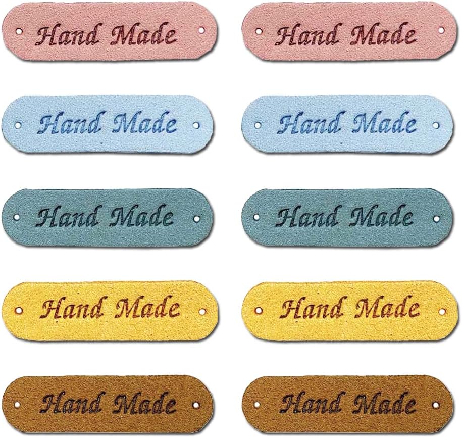 Borsgye 50PCS PU Leather Tags Handmade Embossed Labels for Crafts