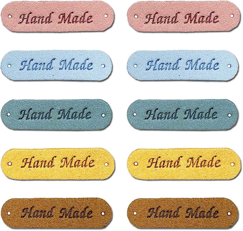 Borsgye 50PCS PU Leather Tags Handmade Embossed Labels for Crafts