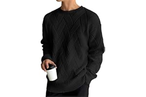 HOTake Men's Crewneck Sweaters Casual Textured Pullover Sweaters with Diagonal Jacquard Pattern