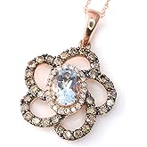 LE VIAN Aquamarine Chocolate and White Diamonds 1.78 cttw Pendant Necklace 14k Rose Gold NEW