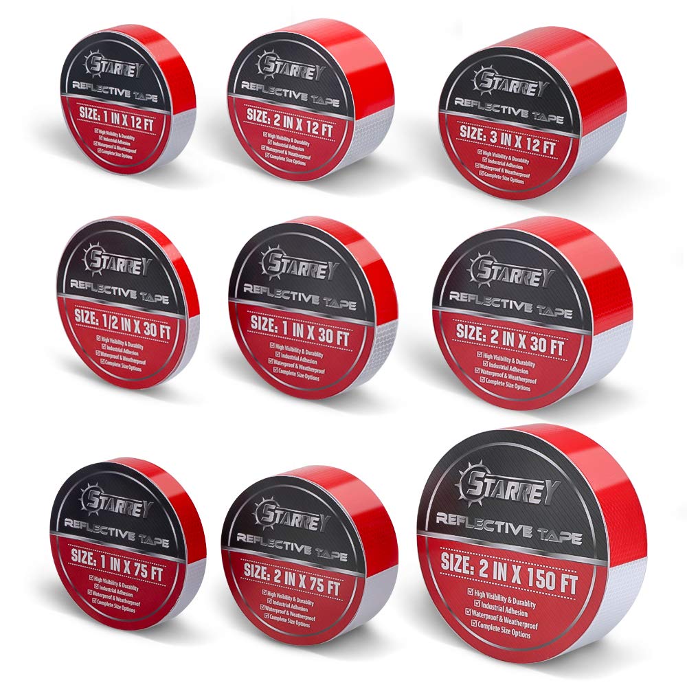 Starrey Reflective Tape Red White 2 in X 30 FT Waterproof Self Adhesive Trailer Safety Caution Reflector Conspicuity Tape for Trucks Cars : Industrial & Scientific