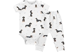 vvfelixl Baby Pants Sets Black Dachshund Long Haired Short Sleeve Baby Clothes for Boys Girls 0-24M