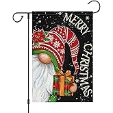 Wodison Merry Christmas Garden Flag 12x18 Inch for Outside, Vertical Burlap Gnome Xmas Yard Flags Seasonal Outdoor Decoration