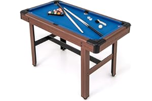 Goplus 48” Pool Table, Wooden Billiards Table w/ 2 Cue Sticks, 16 Balls, 2 Chalks, Triangle, Brush, Compact Pool Game Table f