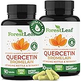 ForestLeaf Quercetin with Bromelain - 1350mg Blend with Vitamin C & Stinging Nettle, Advanced Quercetin 500mg Supplement, Non-GMO Gluten Free, Natural Immune & Respiratory Function 180 Veggie Capsules