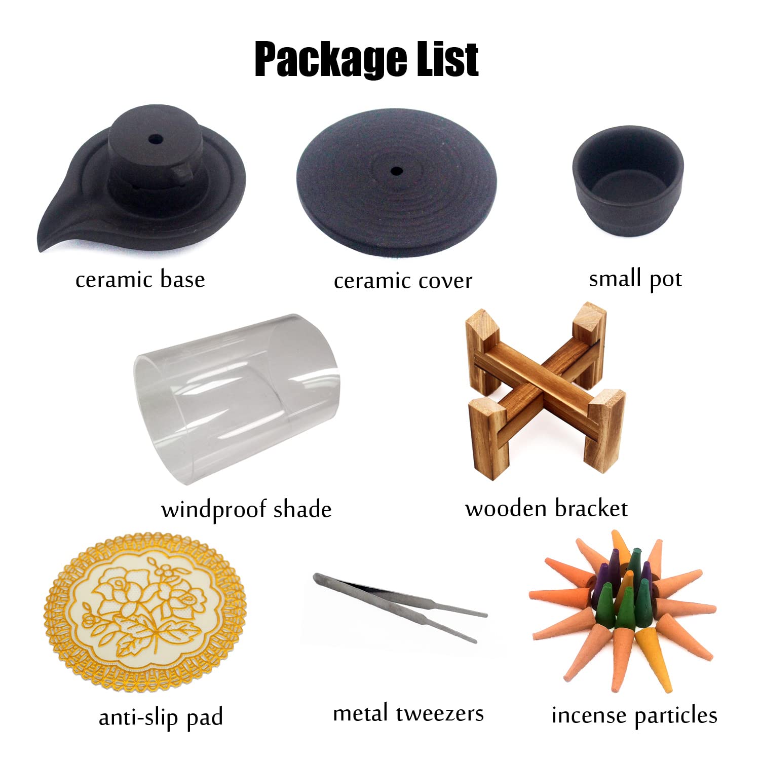 Ceramic Incense Burner Set, Windscreen Backflow Waterfall Incense Holder with Wooden Rack, Retro Home Office Deco Gift Ornament Aromatherapy Yoga Zen, 20 Free Cones