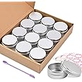 Aluminum Tin Cans, 24PCS 1/2 Oz Metal Round Containers Screw Lid Empty Small Storage Travel Tin Jars for Candles, Salve, Cosmetics, Spice