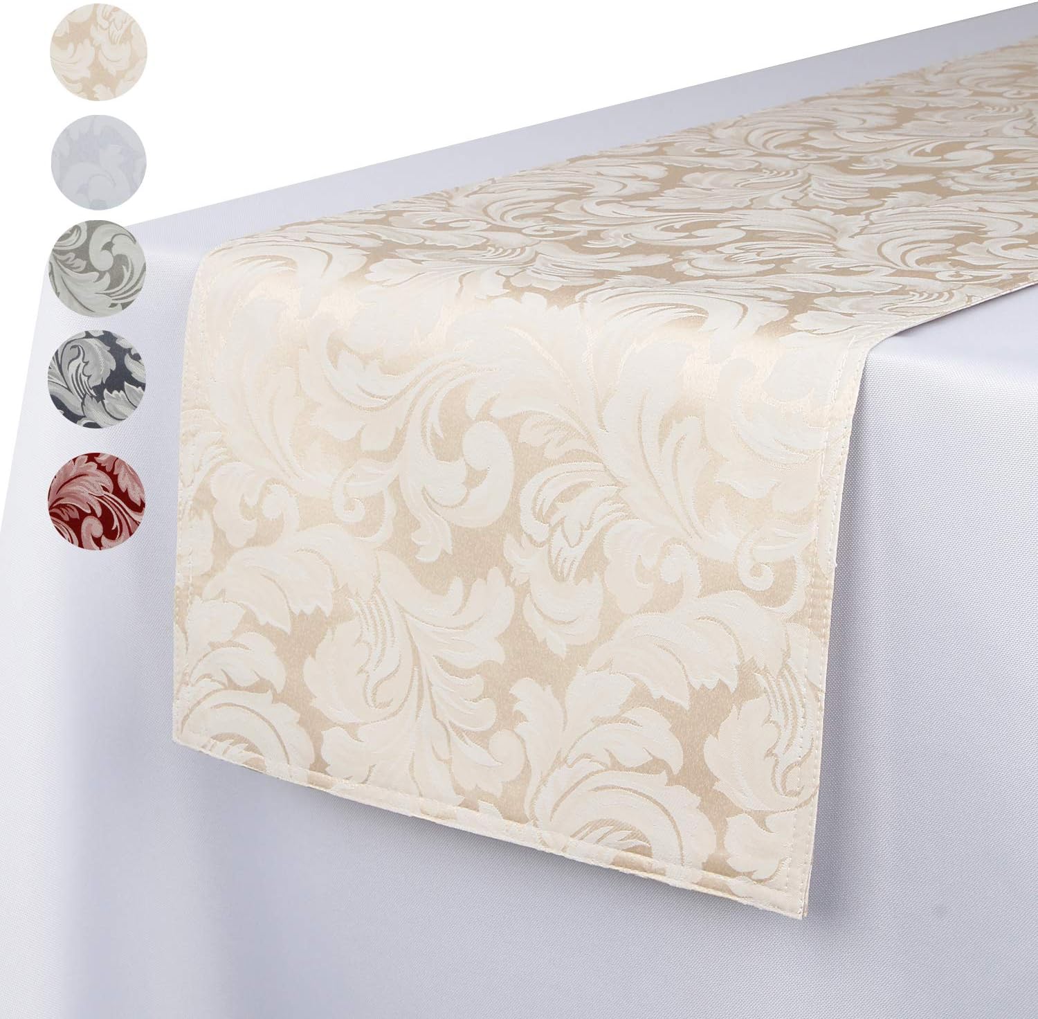 EHouseHome Jacquard Damask Reversible Beige Table Runners 13 x 108 inch Wrinkle and Water Resistant Spill-Proof Decorative Dining and Wedding Runners